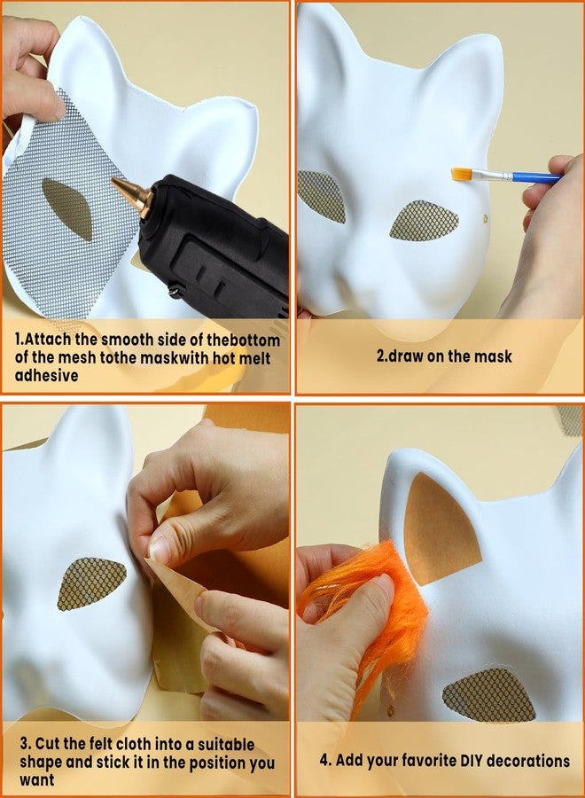 Gabrella 33 Pcs DIY Cat Mask Kit, Blank Therian Mask Making Kit with Fur and Eye Mesh, Paint Masquerade Costume Prop, DIY Paper Masks Painting Set for Carnival, Halloween, Carnival Cosplay Dance Party - Image 3